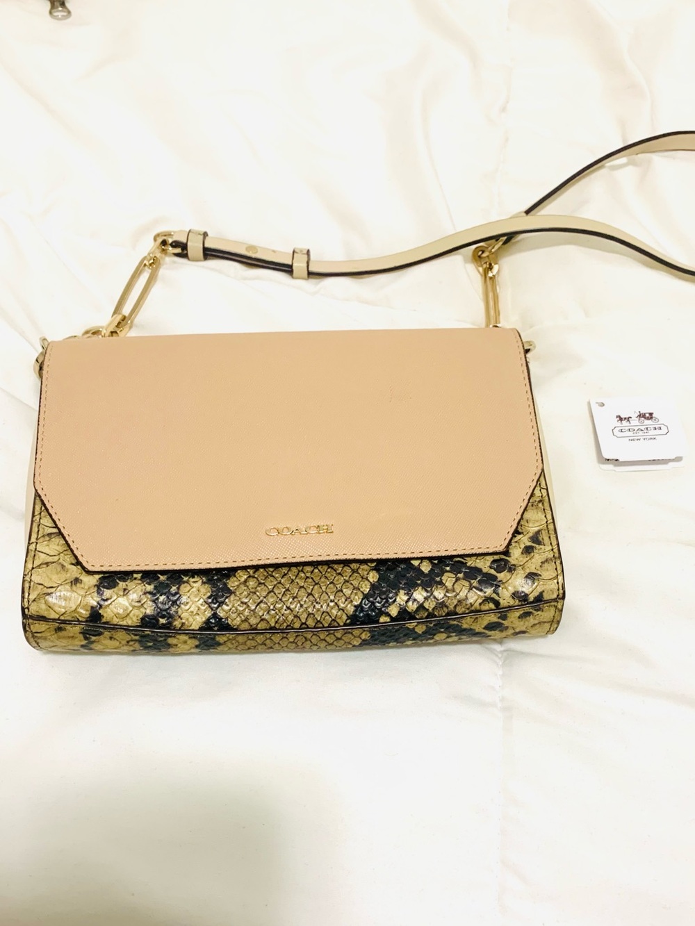 Coach 51944 Two-Tone Pink & Snake-Print Crossbody Bag